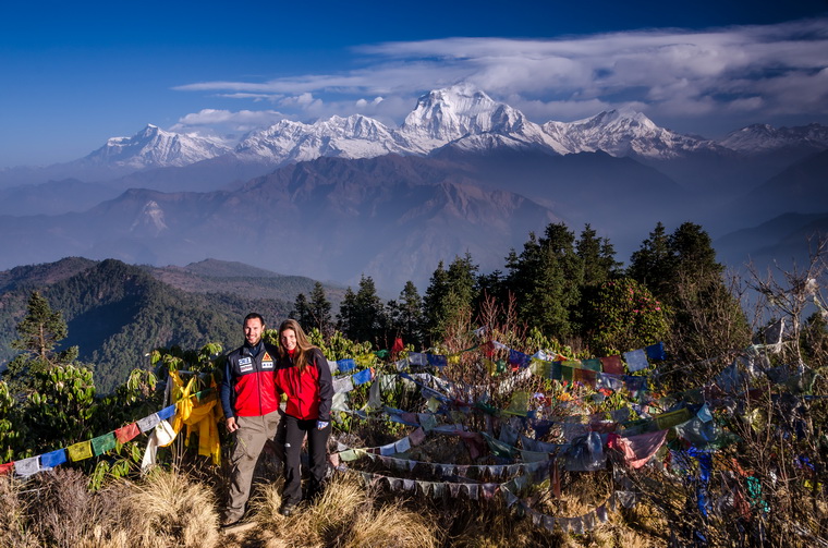 David (webmaster) and his friend Jana at Poon Hill - sunrise panorama of Dhaulagiri.